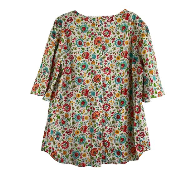 Handmade Floral Tunic Blouse Bell Sleeves Back Button Down Butterflies - Picture 7 of 10